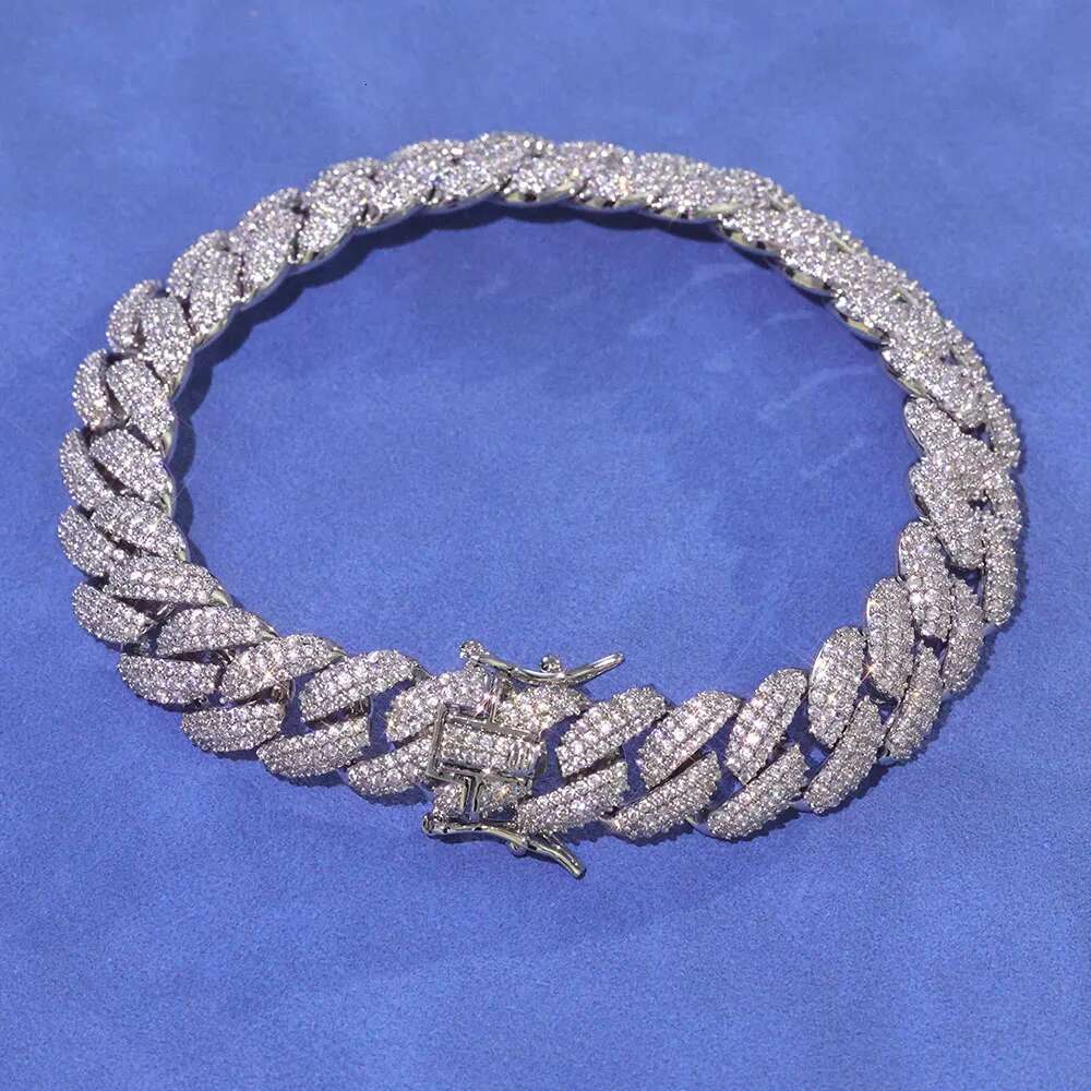 ESKEEM New Style 12mm 925 Silver Iced Out Diamond Cuban Chain Necklace Hip Hop Fine Jewelry Bling Moissanite Bracelet for Women