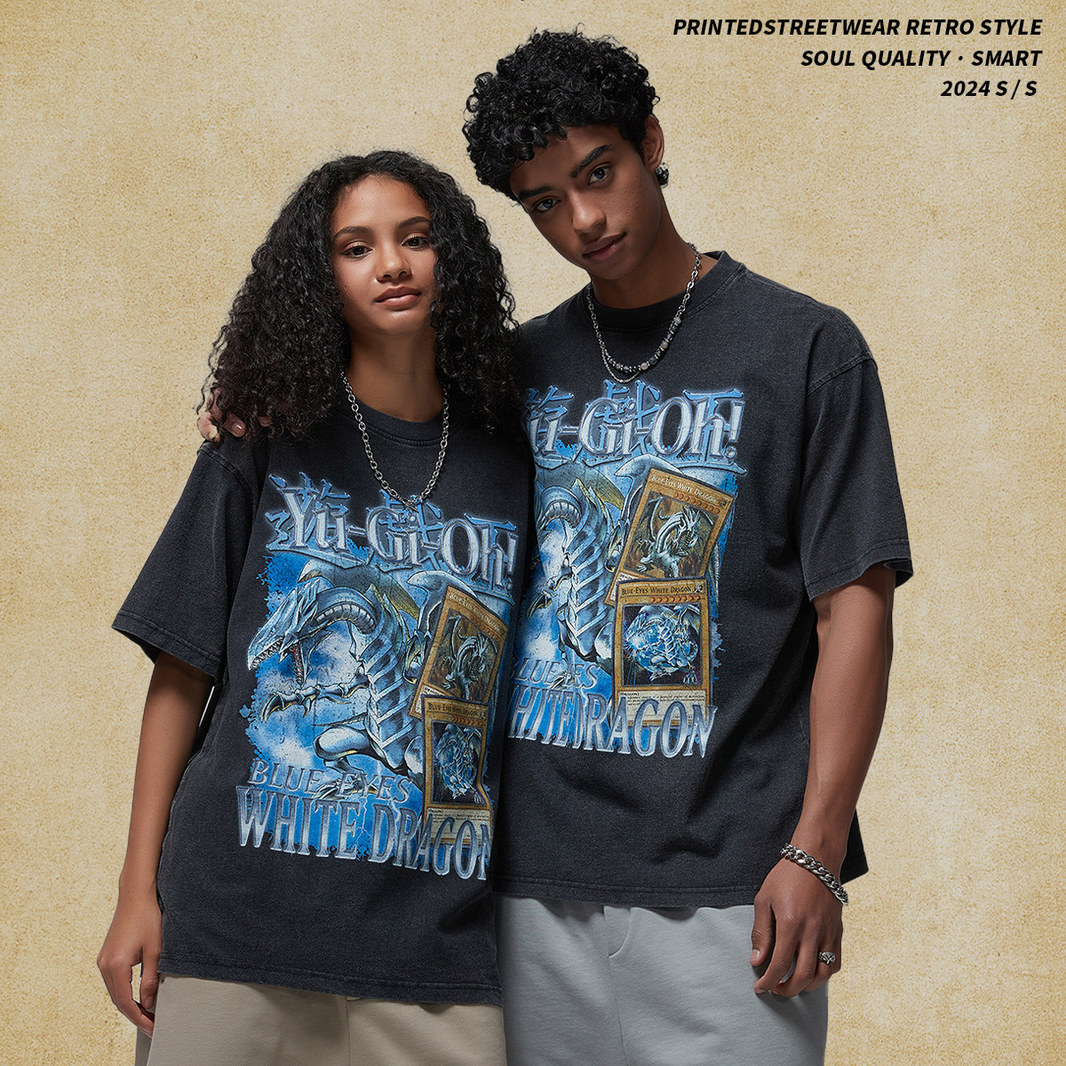 Wear | 2025 Spring/Summer New Product White Ink Digital Direct Spray Printed Short Sleeve T-shirt Men's Trendy Brand Washed T