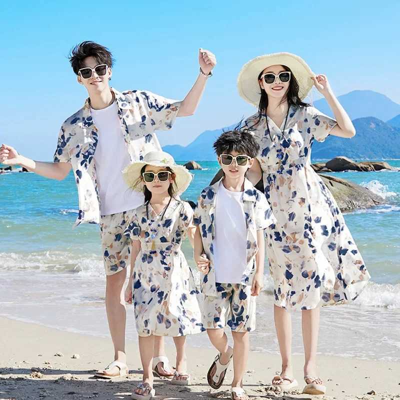 2024 Summer Holiday Family Vacation Appearance Clothing Father Son Shirt Two Piece Set Mom and Daughter Short Sleeve Dress S2548