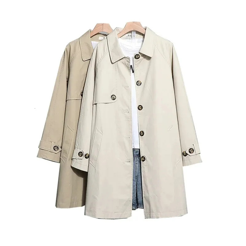 Spring Autumn Trench Coat Womens Fashion Korean Single breasted Loose Medium length Windproof Top 250409