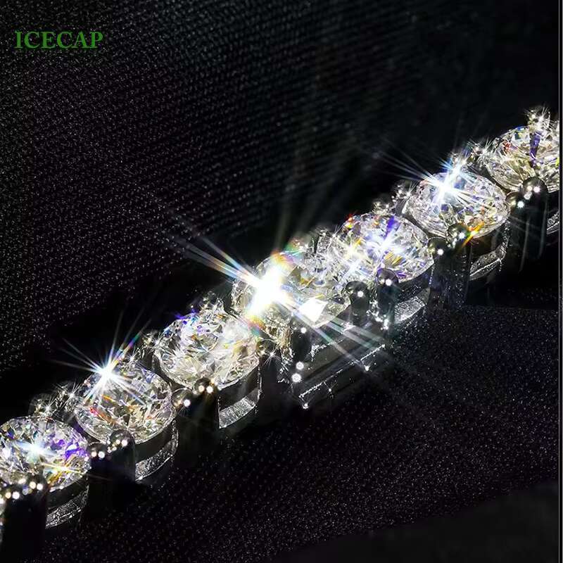Hot Iced Out Round Brilliant Cut VVS Moissanite 925 Silver Tennis Chain Bracelet Elegant Tennis Chain Bracelet for Men Women