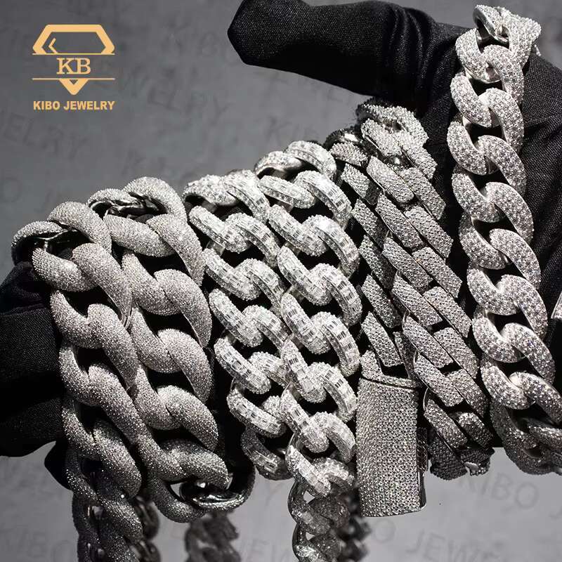 12mm Mossanite Cuban Link Chain Custom Clasp Iced Out 925 Sterling Silver 2 Rows Hiphop Moissanite Cuban Link Chain
