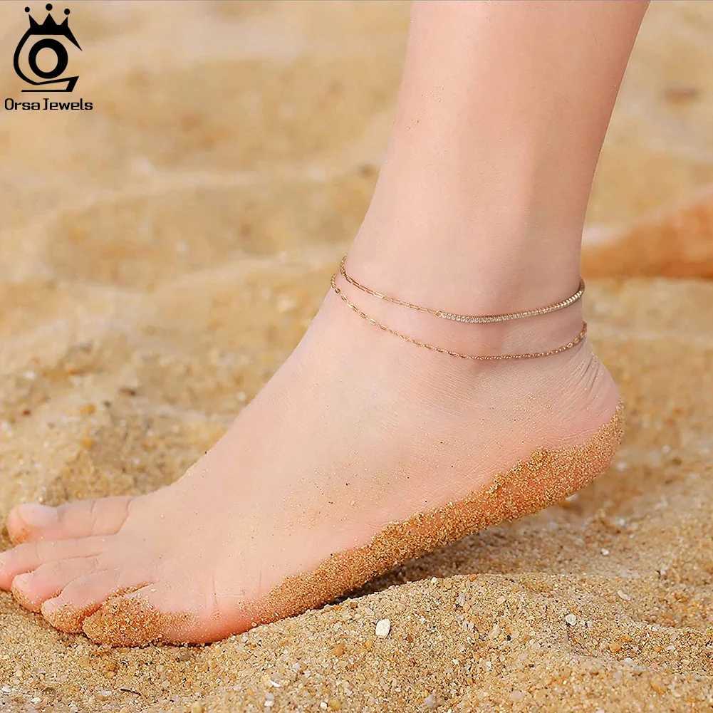 ORSA JEWELS 925 Sterling Silver Mariner Chain Anklets Fashion Women Summer 14K Gold Foot Bracelet Ankle Straps Jewelry SA24 Z250408