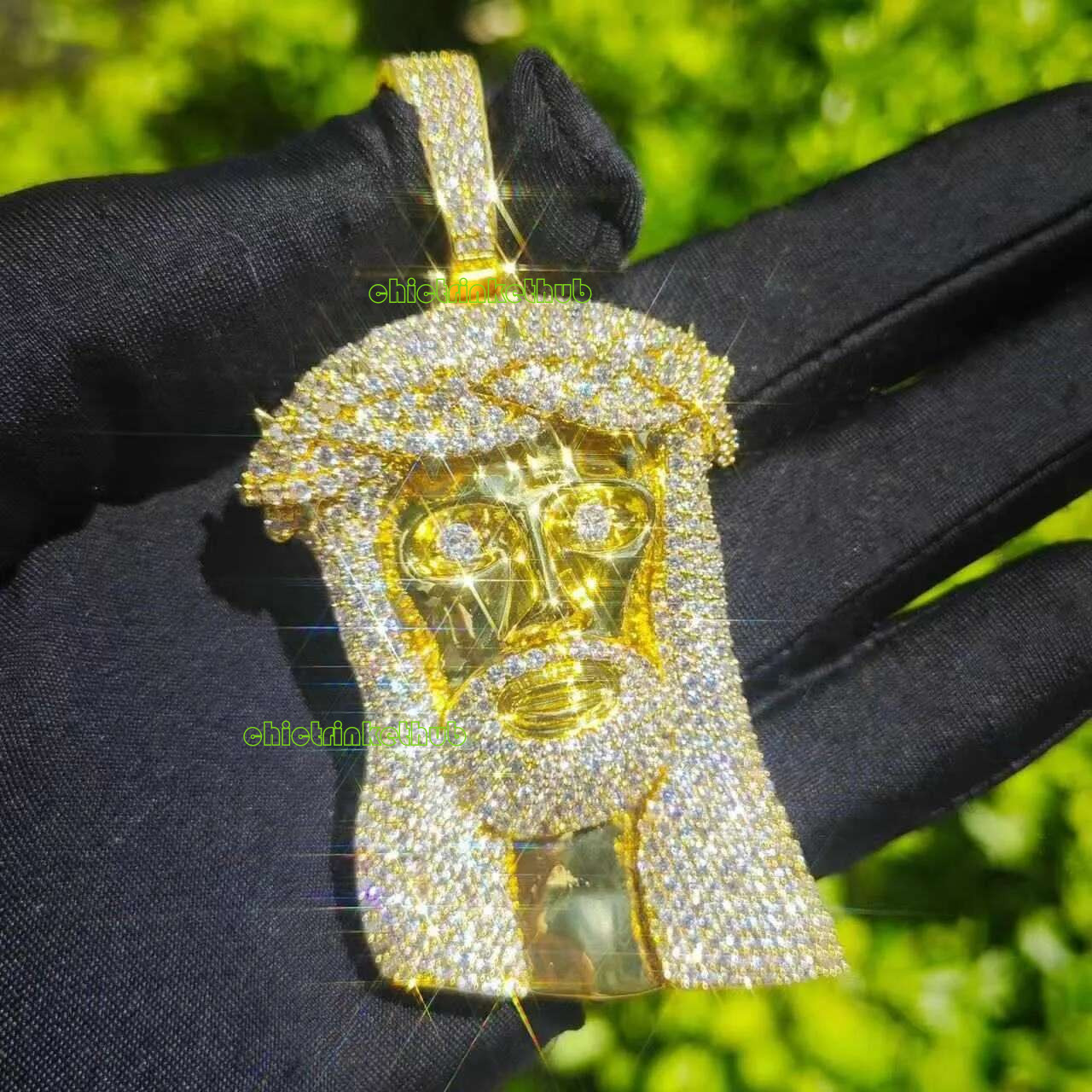 Ready To Ship Iced Out Jesus Head Moissanite Dia Sier Hip Hop Pendant For Tennis Cuban k Chain