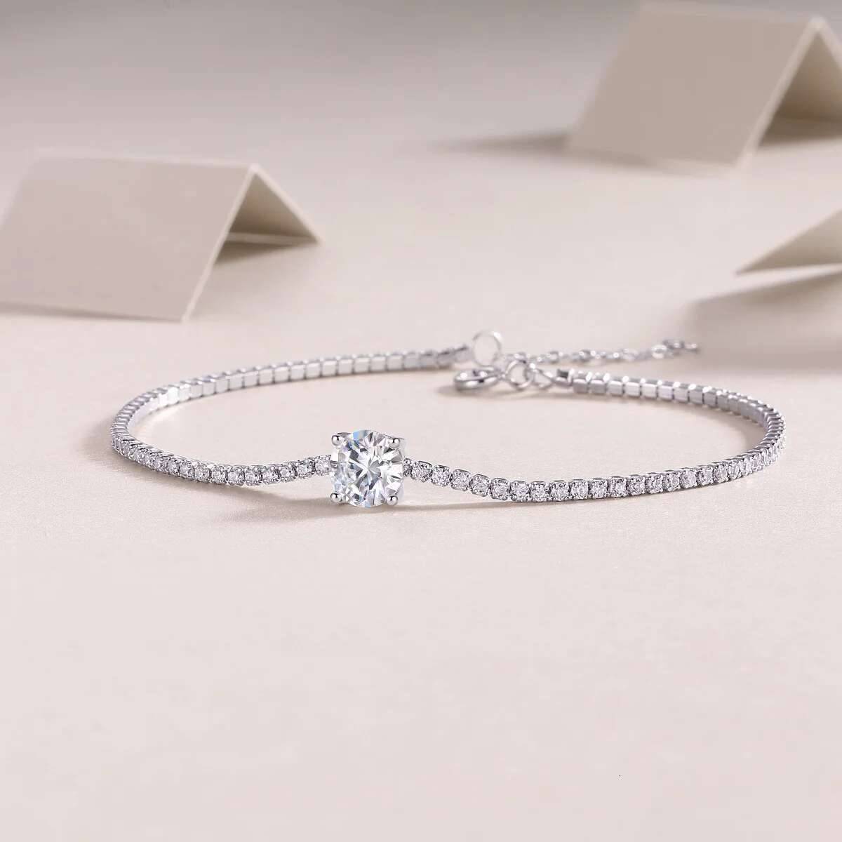 925 Silver 1ct Round Moissanite Tennis Chain Bracelet Women Jewelry Diamond Zircon Link Bracelets Bangle Pass Tester Gift