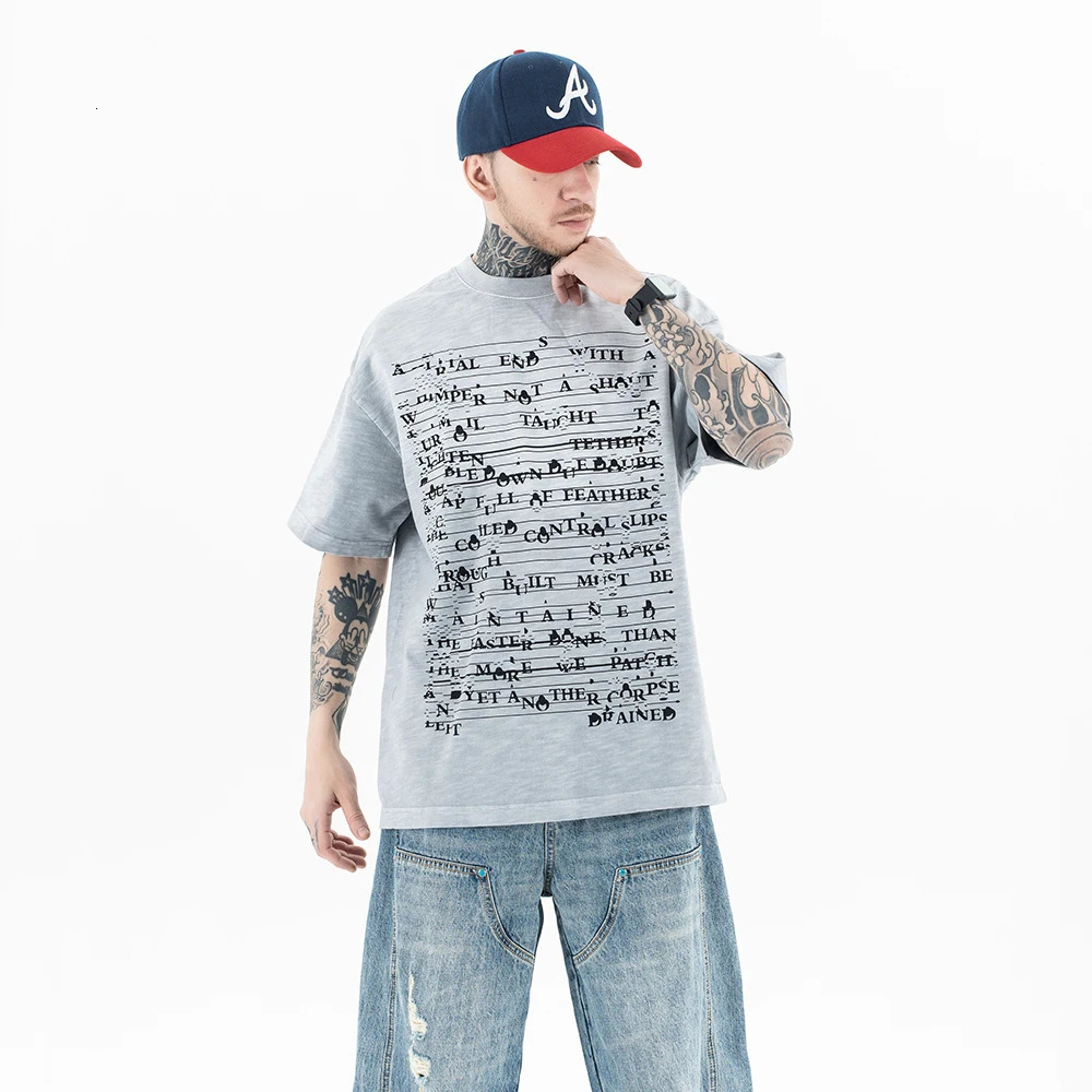 Superway original gradient wash T-shirt mens letter printing oversized hip-hop cotton T-shirt retro Y2K street top 250408