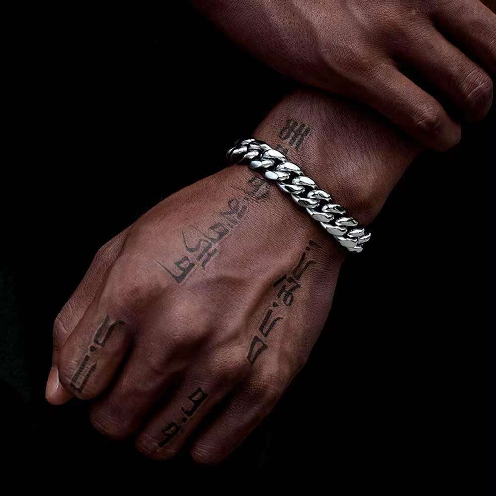 Mens Stainless Steel Cuban Chain Bracelet with Zircon 10mm 12mm Spring Buckle Grinding Encrypted Titanium Diamond Main Stone