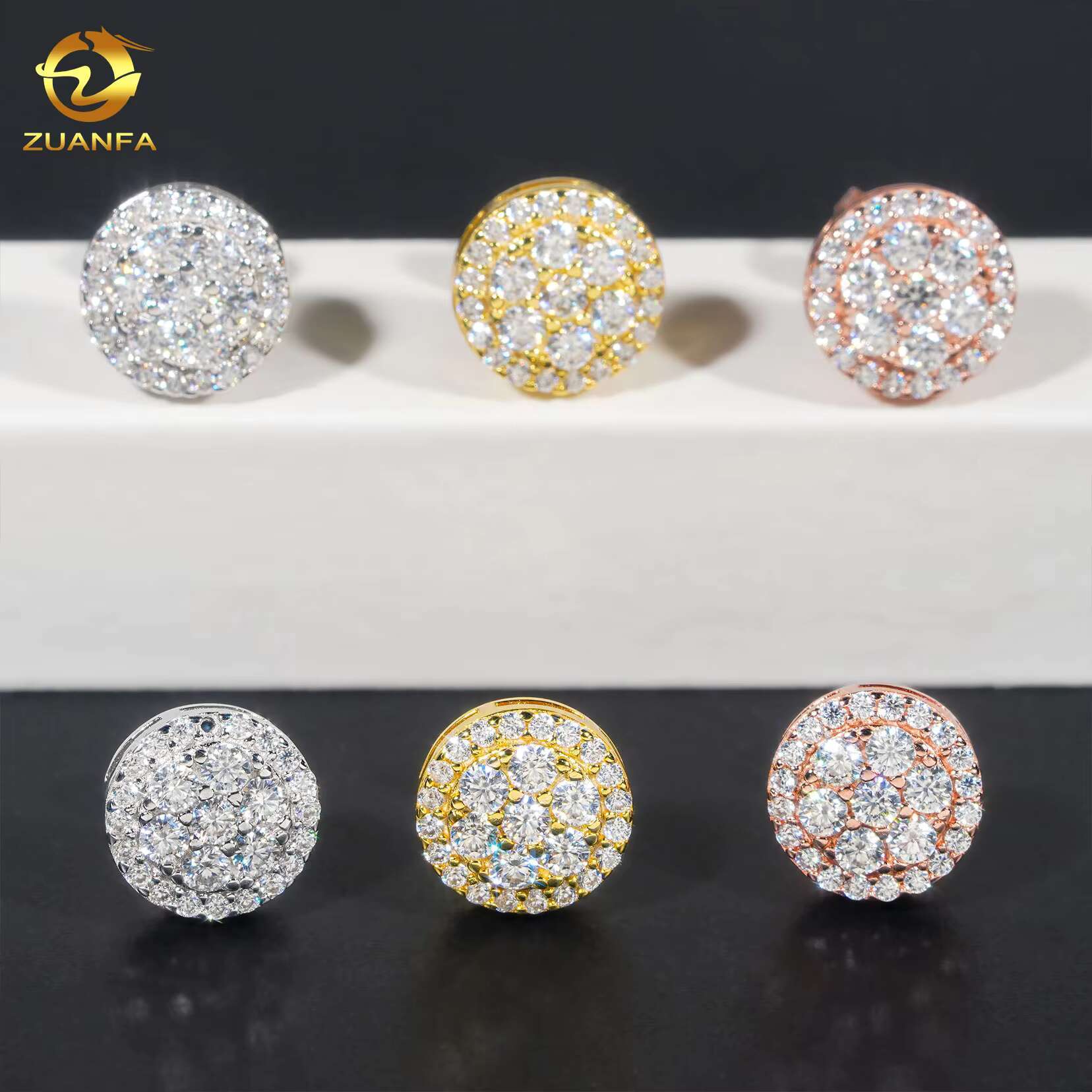 Wholesale VVS Diamond Earring Men Women Factory Price Solid Gold Plated Round Style Screw Back Moissanite Stud Earrings