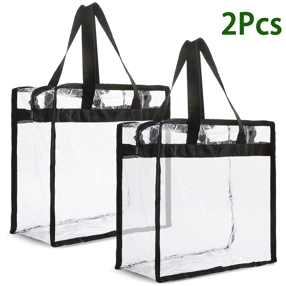 2Pcs Clear Tote Bags with Zipper Large Capacity Transparent Shoulder Bag Multipurpose Transparent for Work School Gym 250407