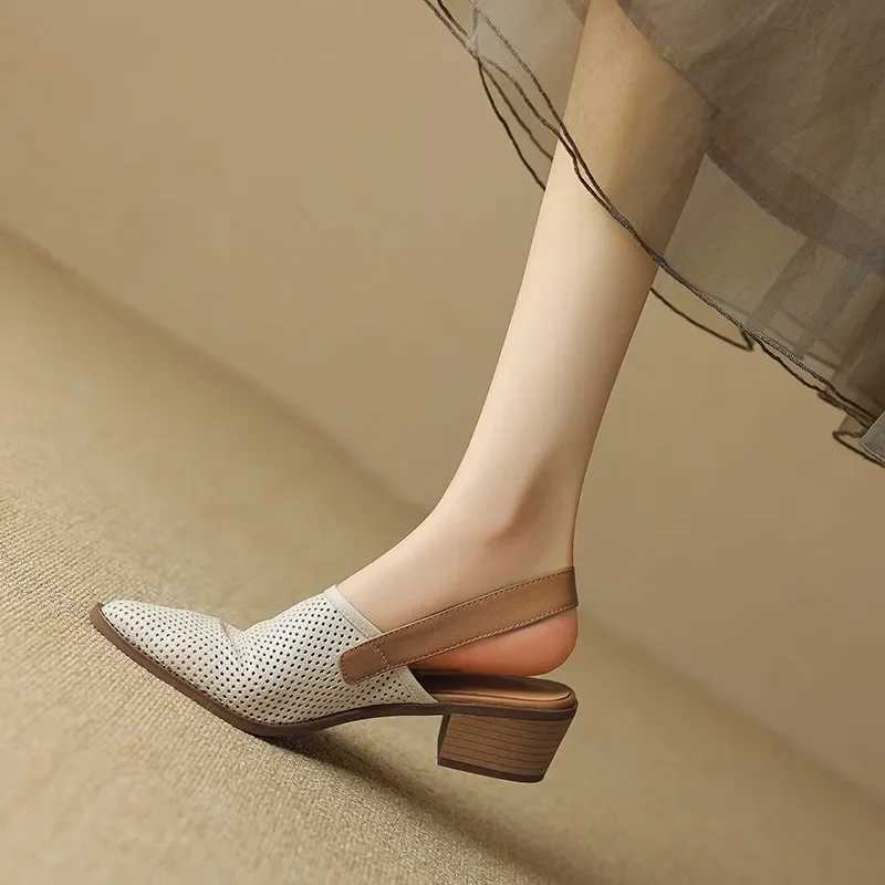 New Arrival Knitted mesh breathable hollow womens sandals new fashion Pointed thick high-heeled sandals womens sandals T250409