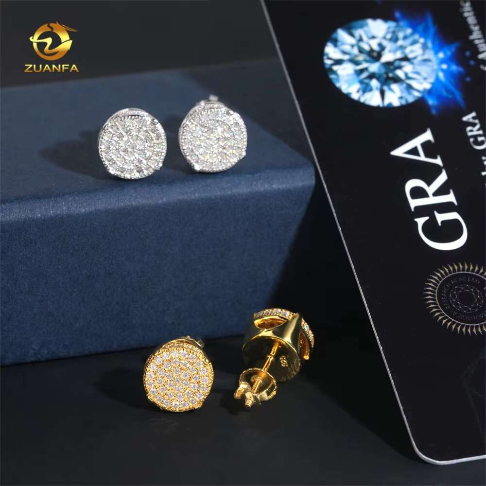 Ready to Ship Top Quality Moissanite Diamond Hip Hop Mens 925 Silver Stud Earrings