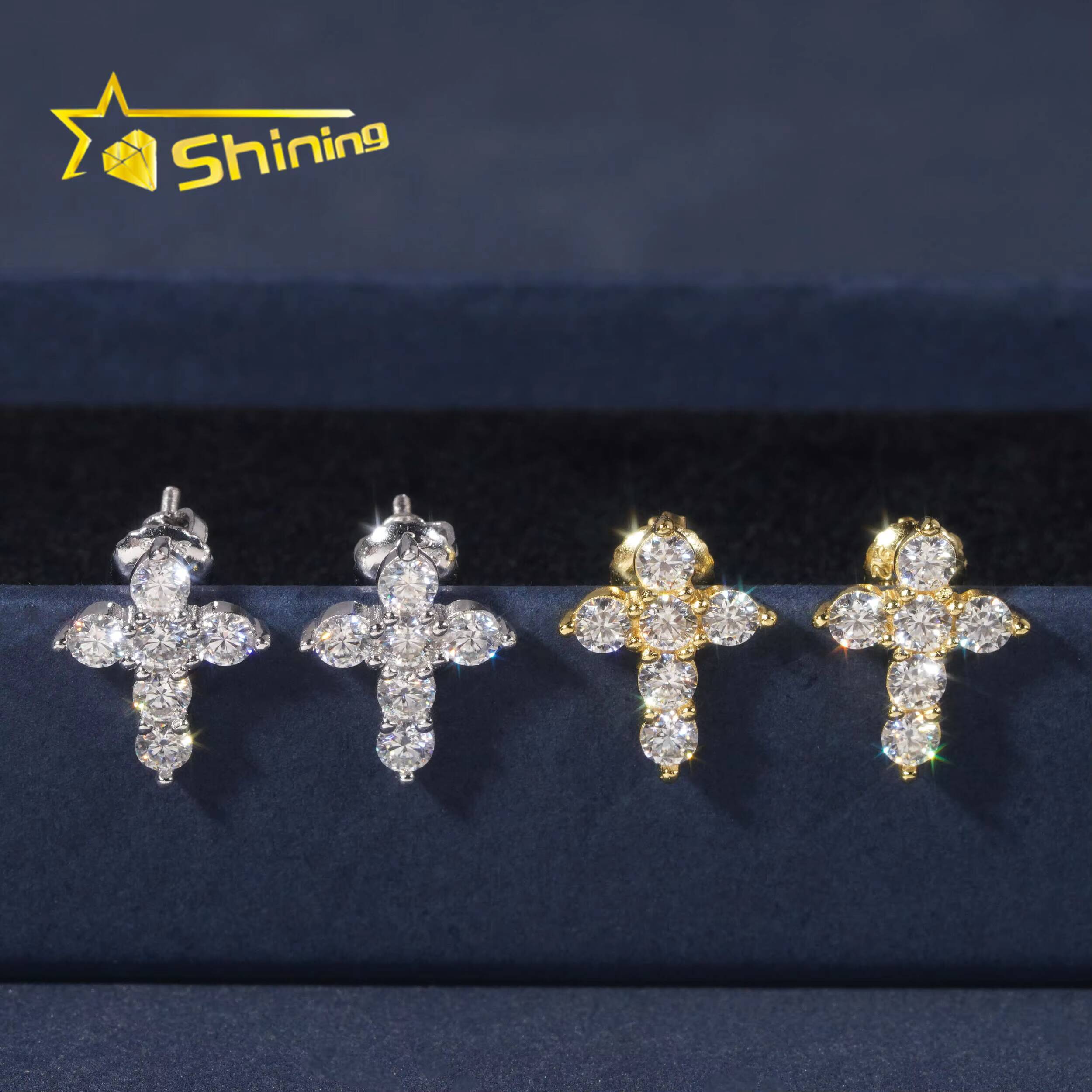 Popular Men Women Stud Earrings GRA Certificated Screw Back Cross Moissanite Earrings Hip Hop Jewelry Silver 925 Earrings