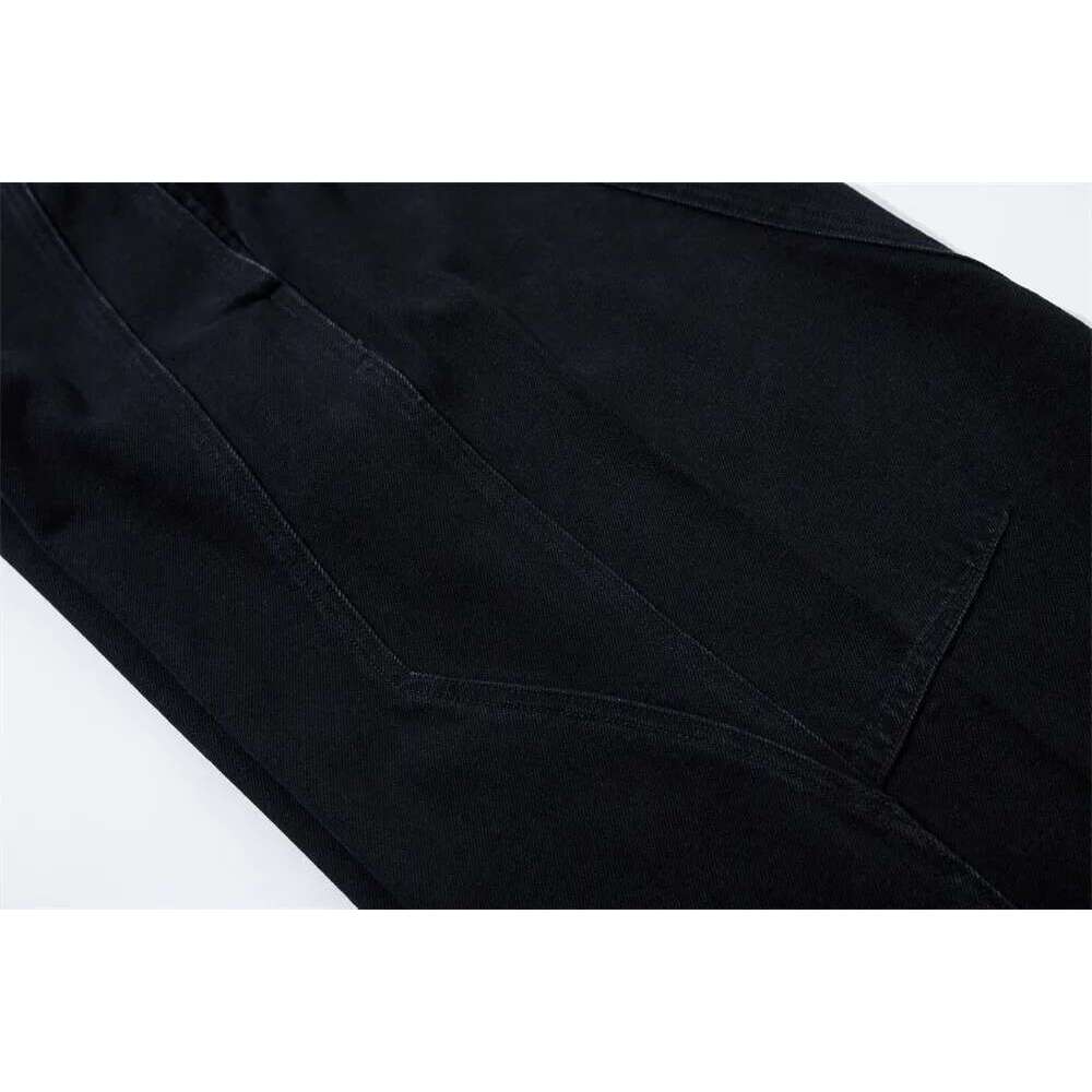 Washed Dark Scimitar Jeans Mens Spring Summer Spliced High Street Loose Wide Leg Denim Pants Men