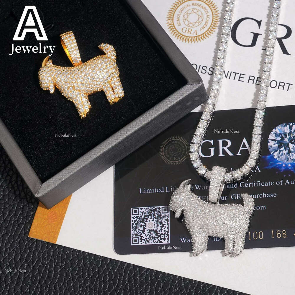 Custom hip hop iced out Jewelry Sterg Sier necklace VVS moissanite Dia chain set Sheep Pendant