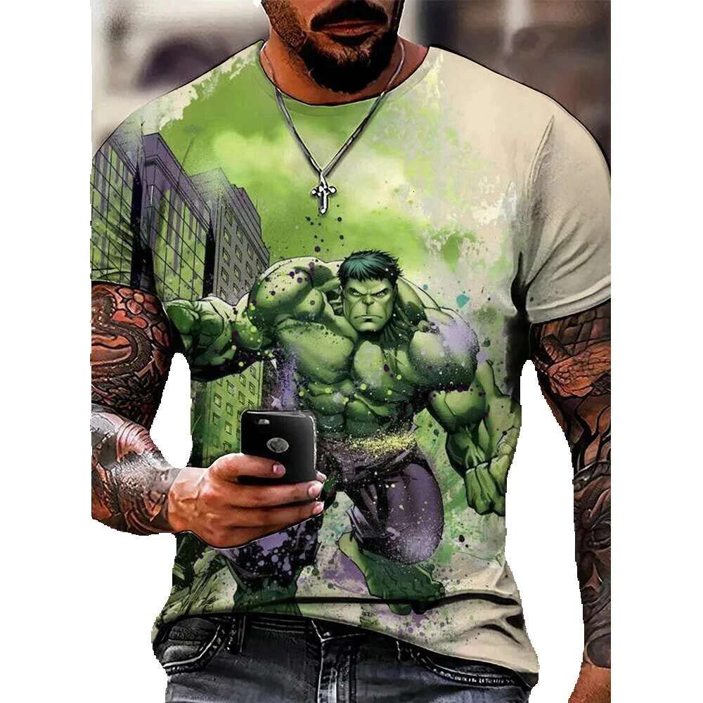 Hulk printed men's summer polyester round neck loose short sleeved street clothing oversized casual top T-shirt