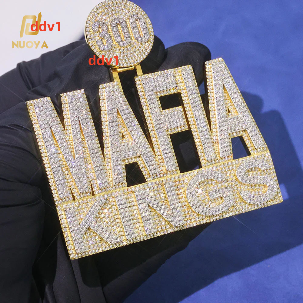 NUOYA Hip Hop Fine Jewelry 925 Sterling Silver Custom Diamond Pendant Micro Pave Iced Out VVS Moissanite Letter Pendant Customizable
