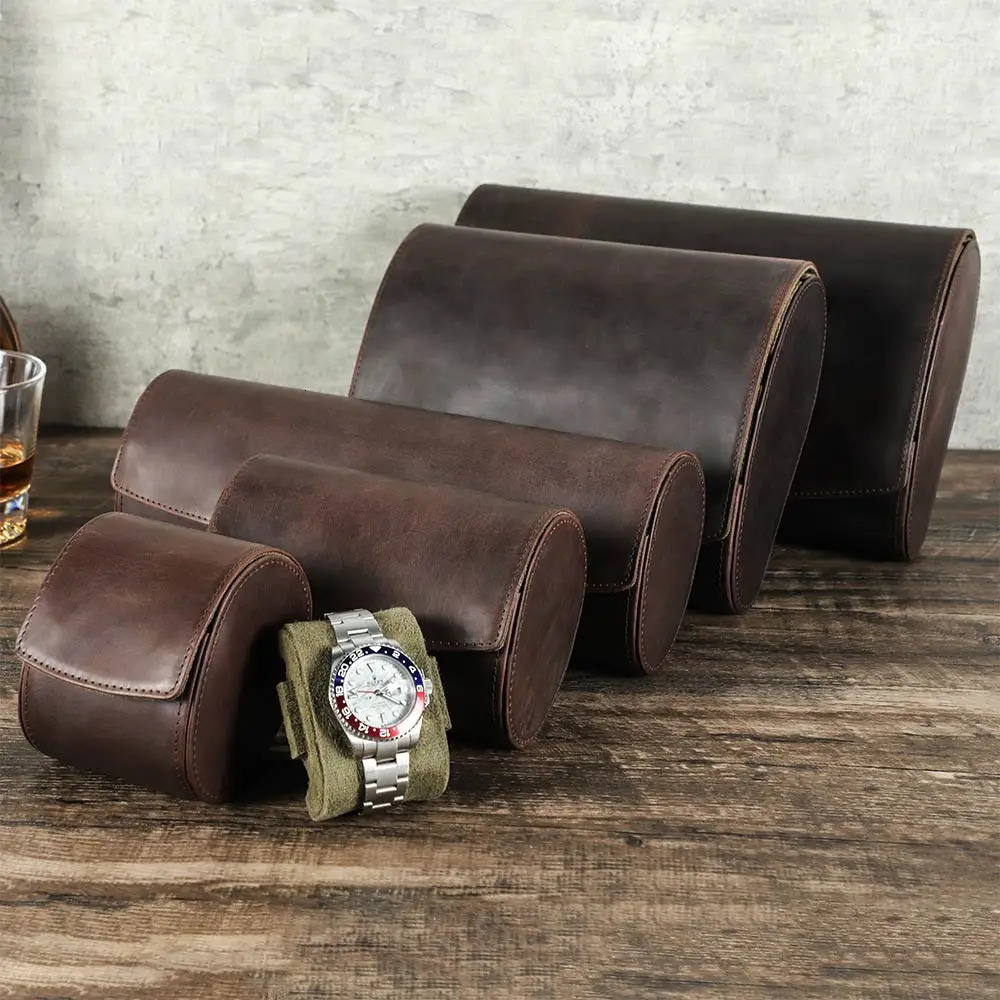 Vintage Genuine Leather 1/2/3/4/6/8 Slot Watch Roll Travel Case Portable Watch Display Case Watch Storage Organizer Box Men Gift 251107