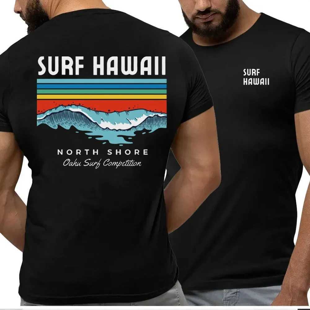 Hawaiian Traditions North Shore Hawaiian Surfing Mens White High Qulaty Cotton T-shirt Comfortable Beach Style Surfing T-shirtXJ250409