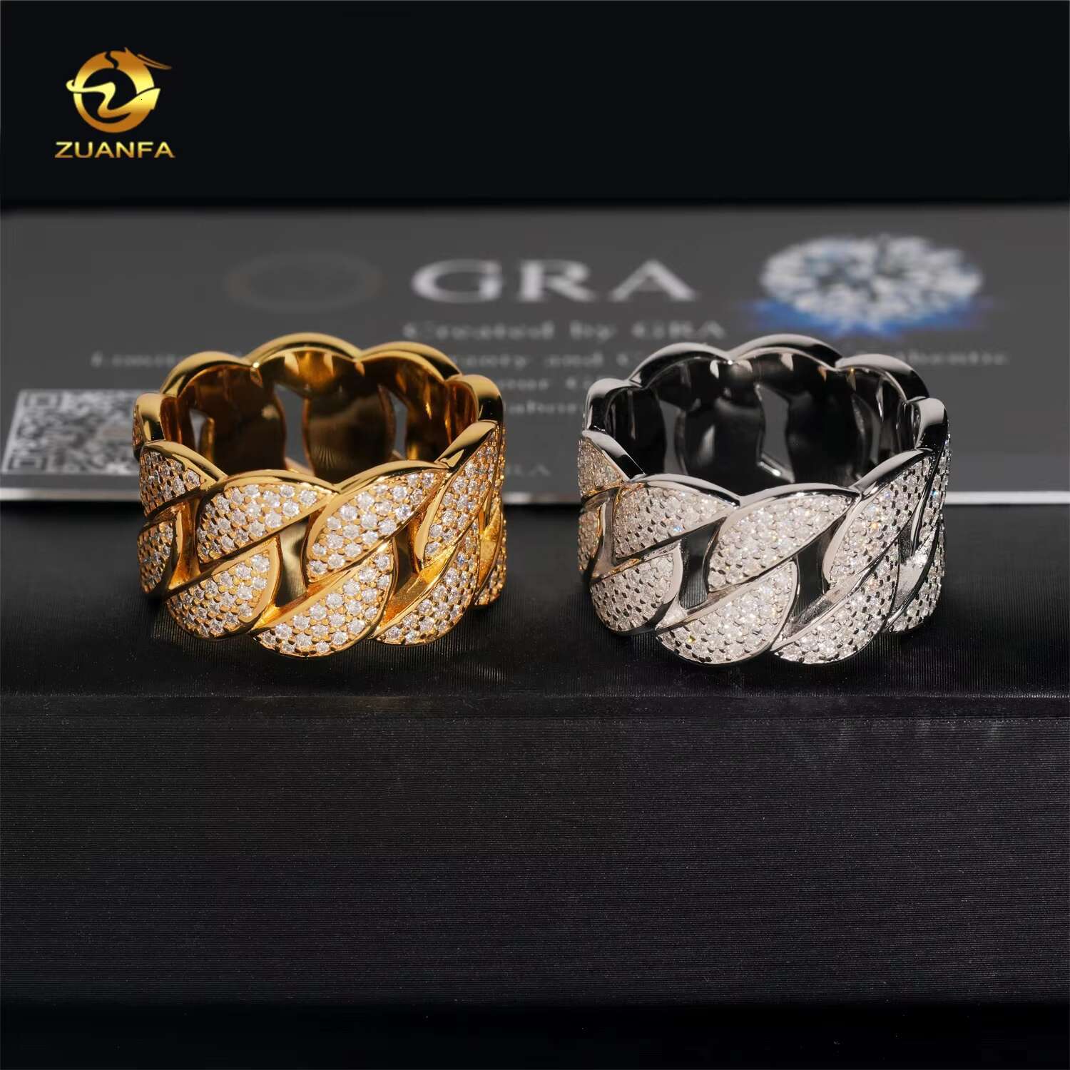 Luxury Fine Jewelry Hip Hop Rapper Iced Out Mens S925 Silver Cuban Moissanite Ring