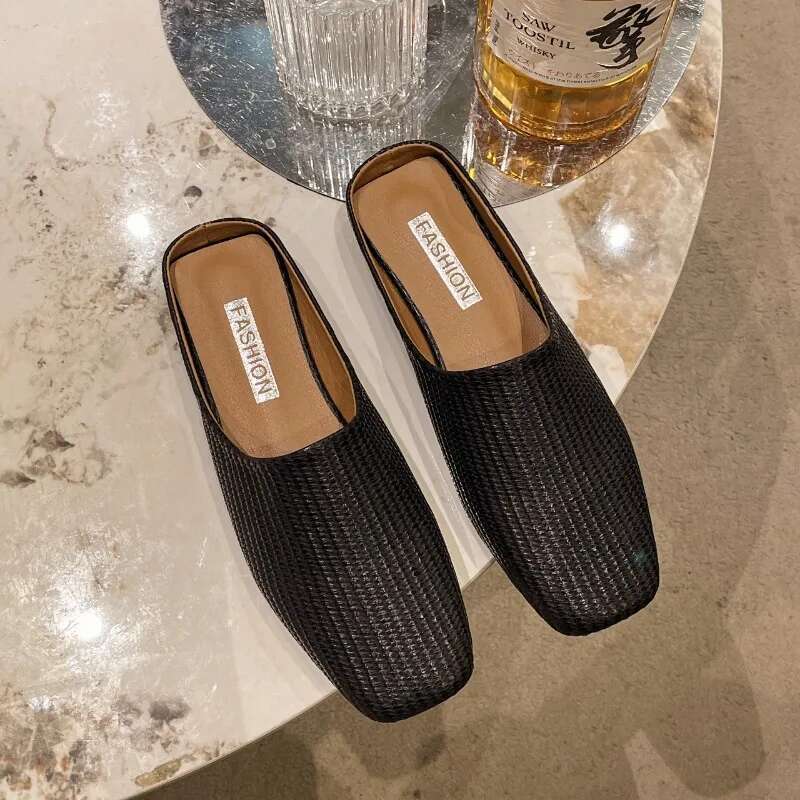 2025 Hot Sale Shoes Baotou Women's Fashion Square Toe Daily Slippers Women New Solid Flat Slippersatos Mujer