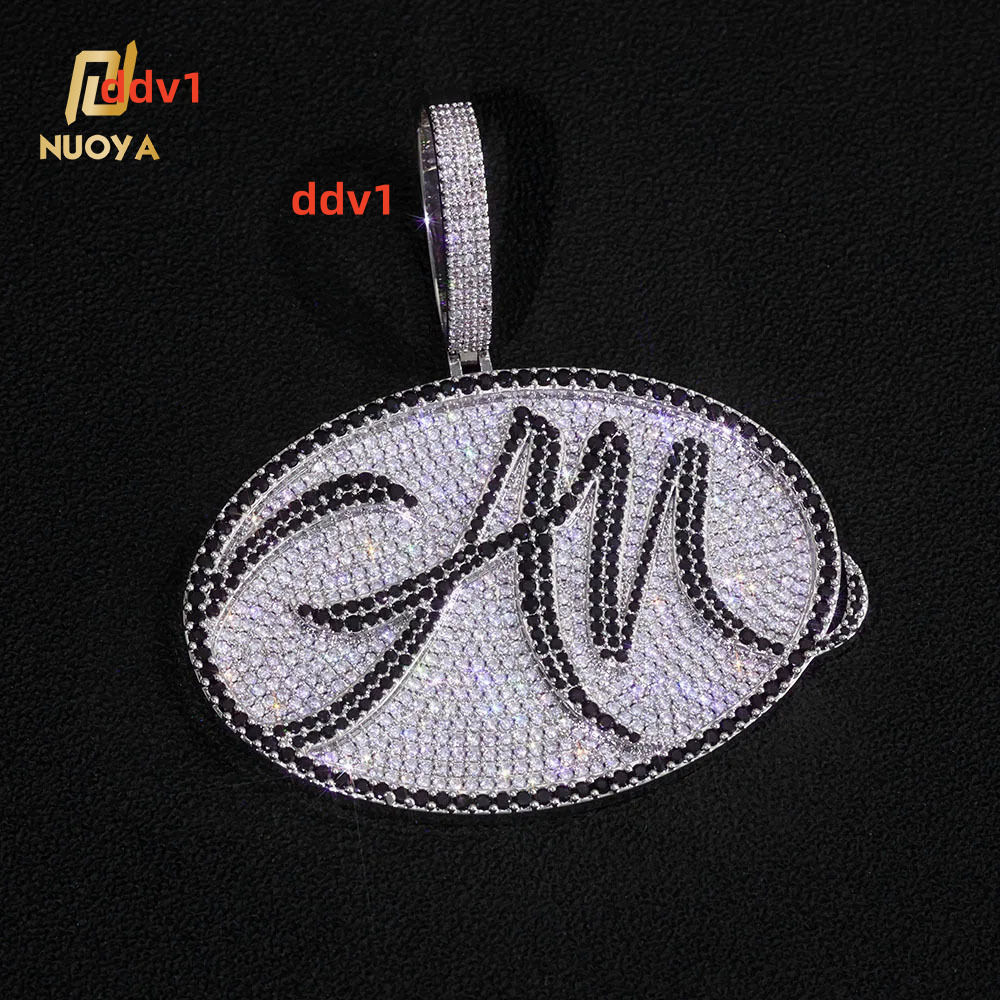 NUOYA Luxury Personalized Ellipse Pendant Necklace Silver Plated Diamond Letter Custom Name Design Hip Hop Fine Jewelry Customizable