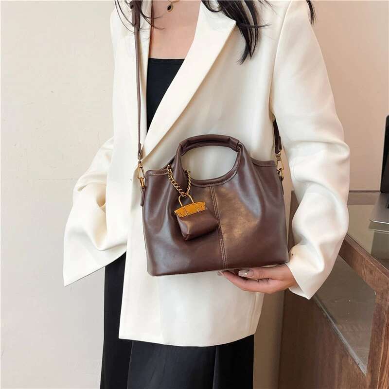 Two Piece Solid Color Retro Leather Women S Daily Travel Handbag Shoulder Crossbody Bag