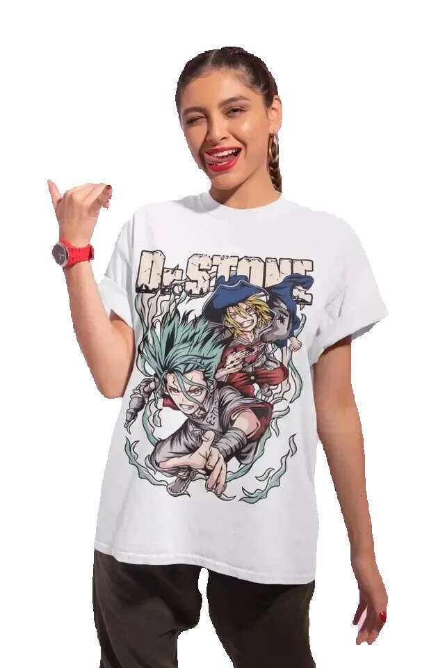 Dr. Stone Suika Senku Ishigami Taiju Oki Ryusui Black Gift Shirt 2025SS Anime Casual Extra Large Cotton T-shirt