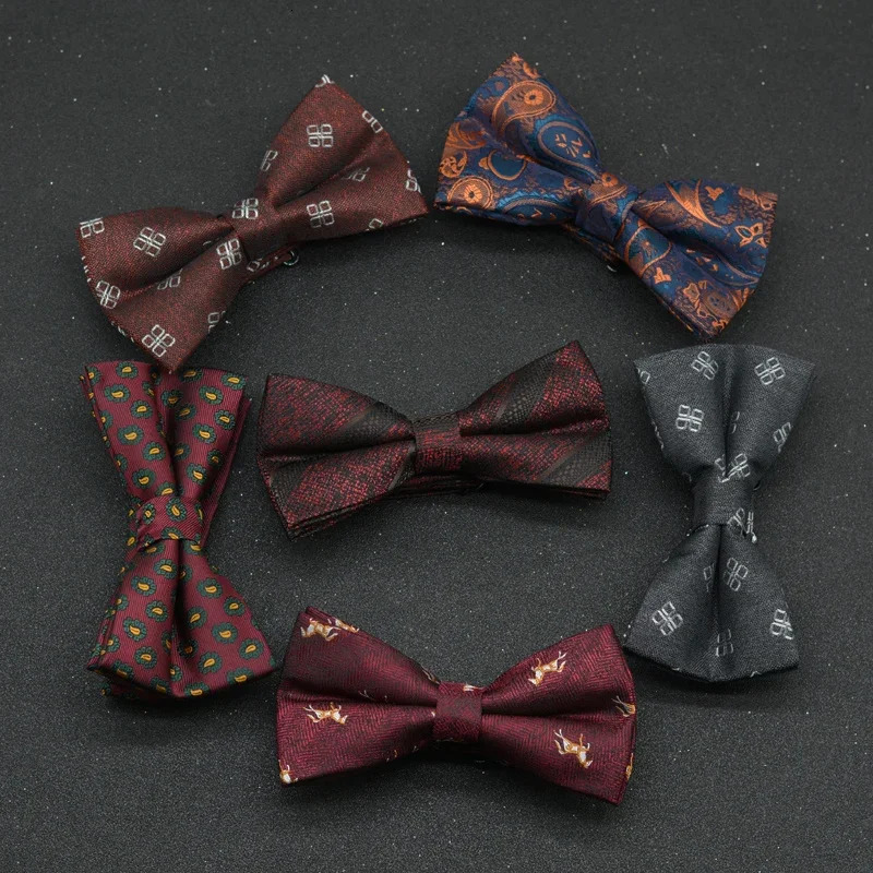 Bow tie mens wedding double groom retro formal dress shirt pattern 250407