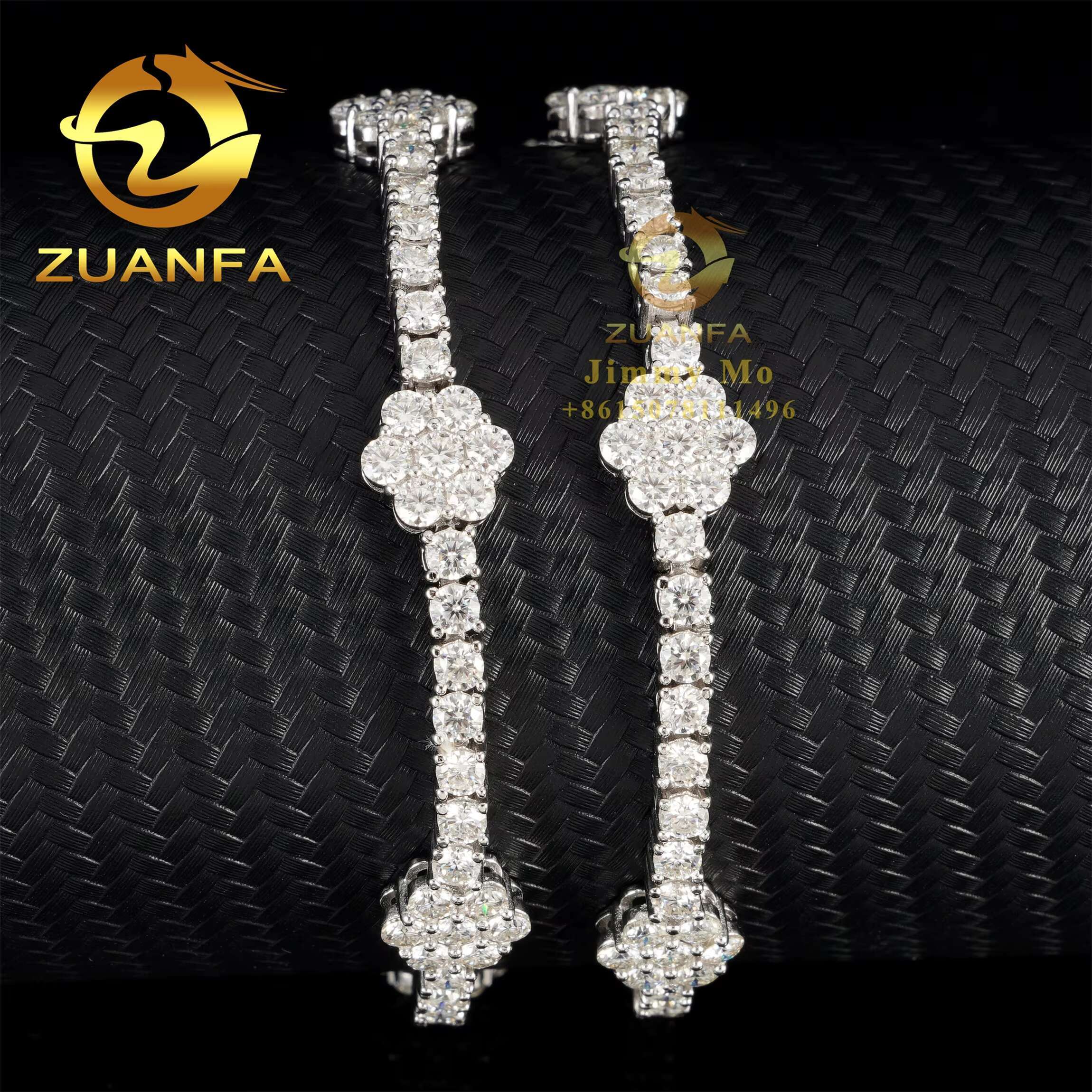 New Arrivals Best Selling 3mm 925 Sterling Silver Man Luxury Hip Hop Jewelry Moissanite Diamond Flower Tennis Chain Bracelets