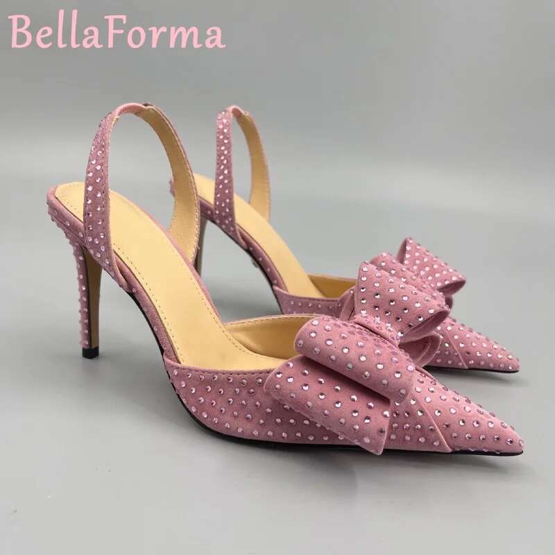 Double-Layer Three-Dimensional Bow Women's Sandals Banquet Wedding Elegant Sweet Sexy Veet Mesh Rhie Pointed High Heels
