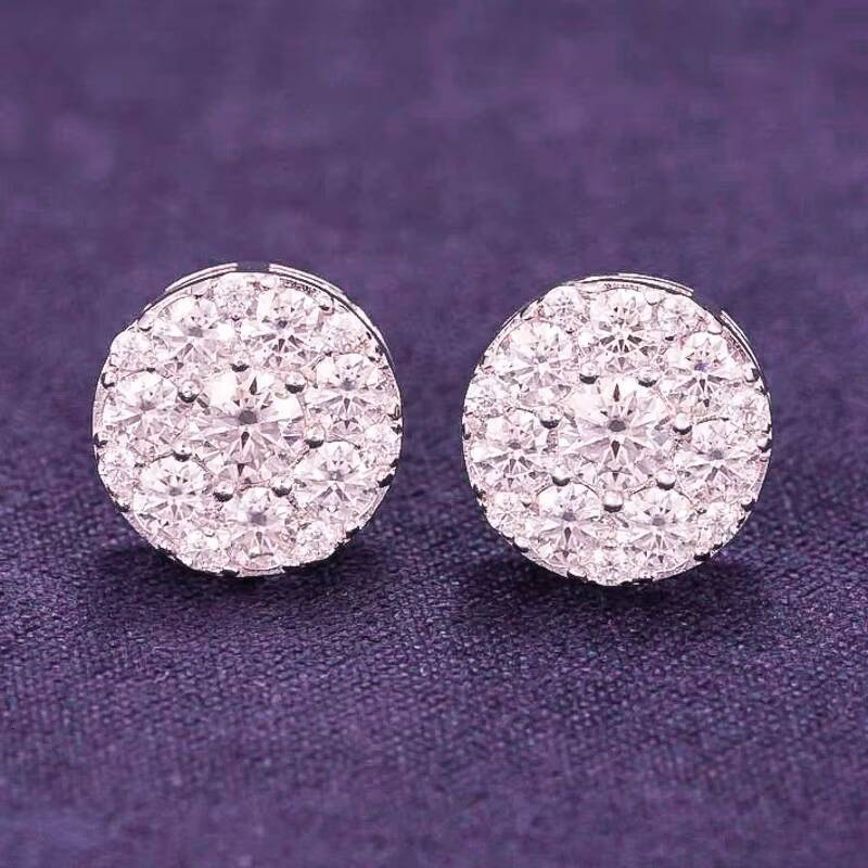 Hip Hop Fine Jewelry Pass Diamond Tester 925 Sterling Silver Iced Out 10MM VVS Moissanite Cluster Stud Earrings for Women Men