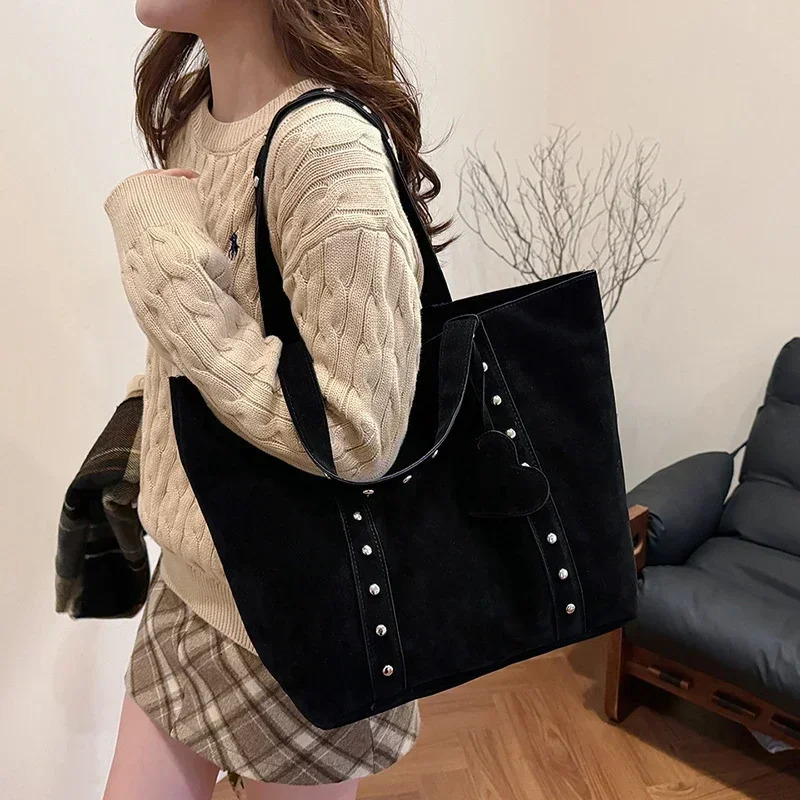 Fashion Suede Sewing Thread Solid Color Shoulder Bags Retro Versatile Commute Simplicity Single Womens Handbag 250408