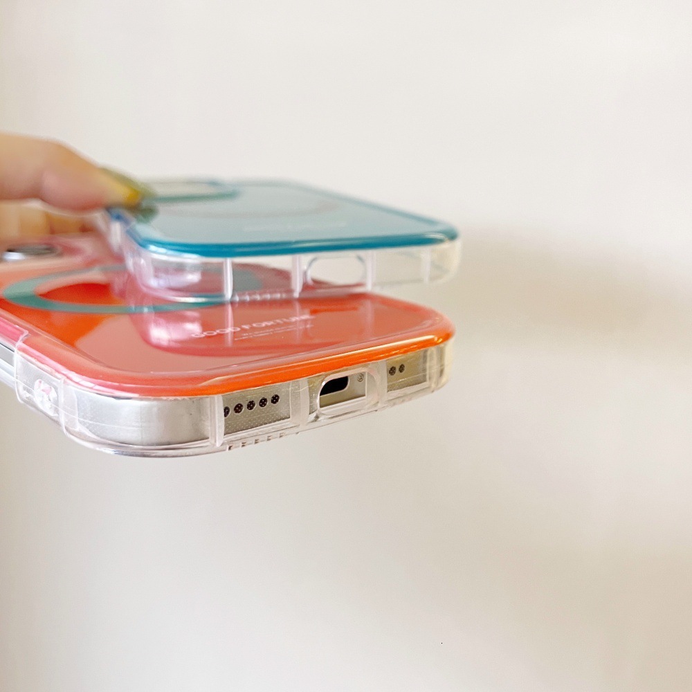 Orange Green Magnetic Material Phone Case Compatible with iPhone 17/16 Pro Max Simple Solid Color Case iPhone 15/14 Pro