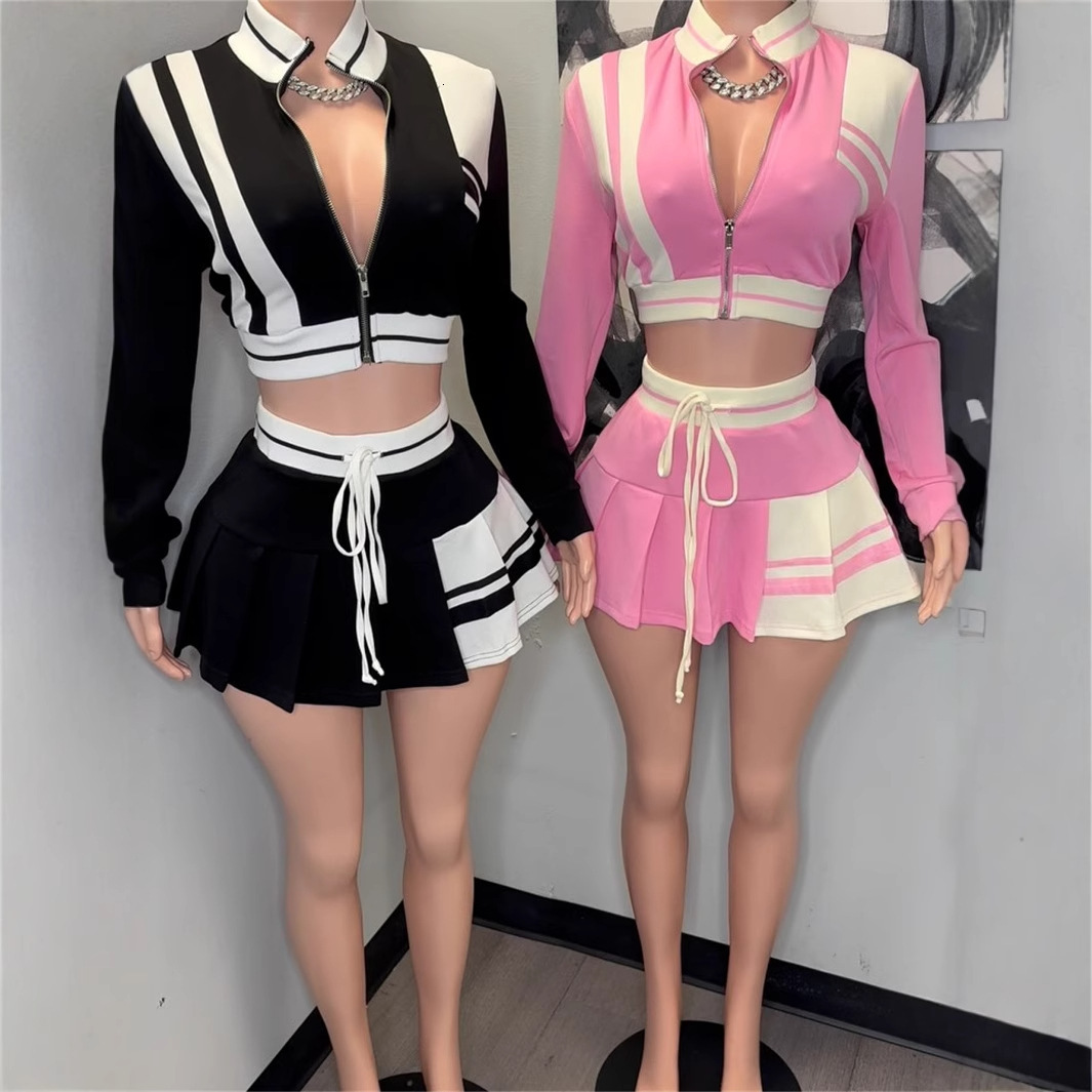 2025S Designer Spring S Personalized Street Color Contrast Jacket Top Fashion Short Skirt Two Piece Set For Women