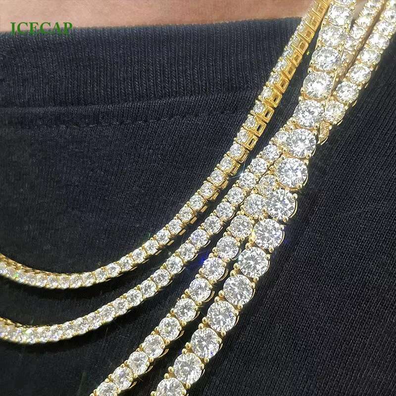 Iced Out Hip Hop Tennis Moissante Chain Necklace Rapper VVS Moissanite Tennis Link Necklace 925 Silver K Gold Fine Jewelry