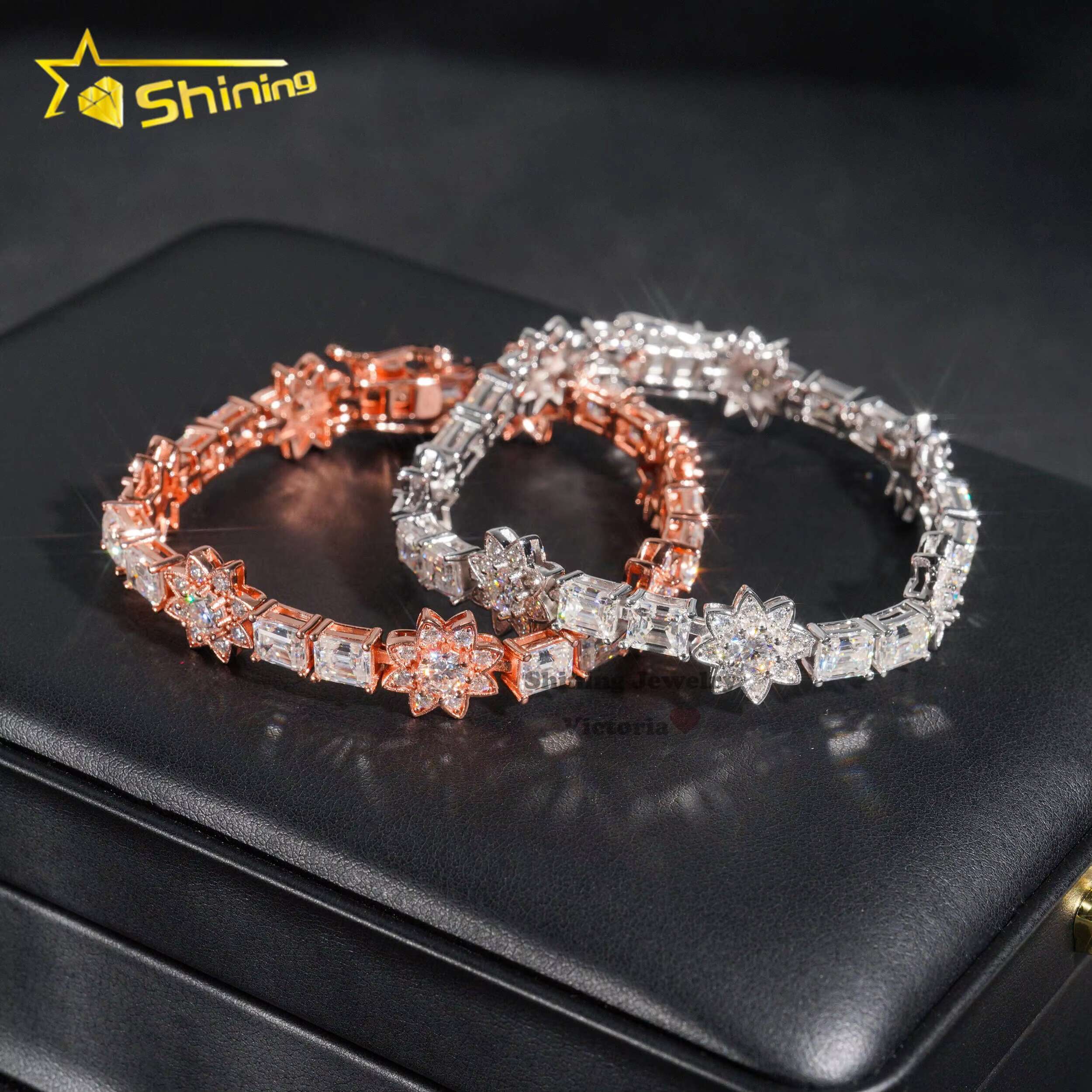 New Fashion 13mm Flower Style Fancy Cut Vvs Moissanite Diamond Tennis Bracelet