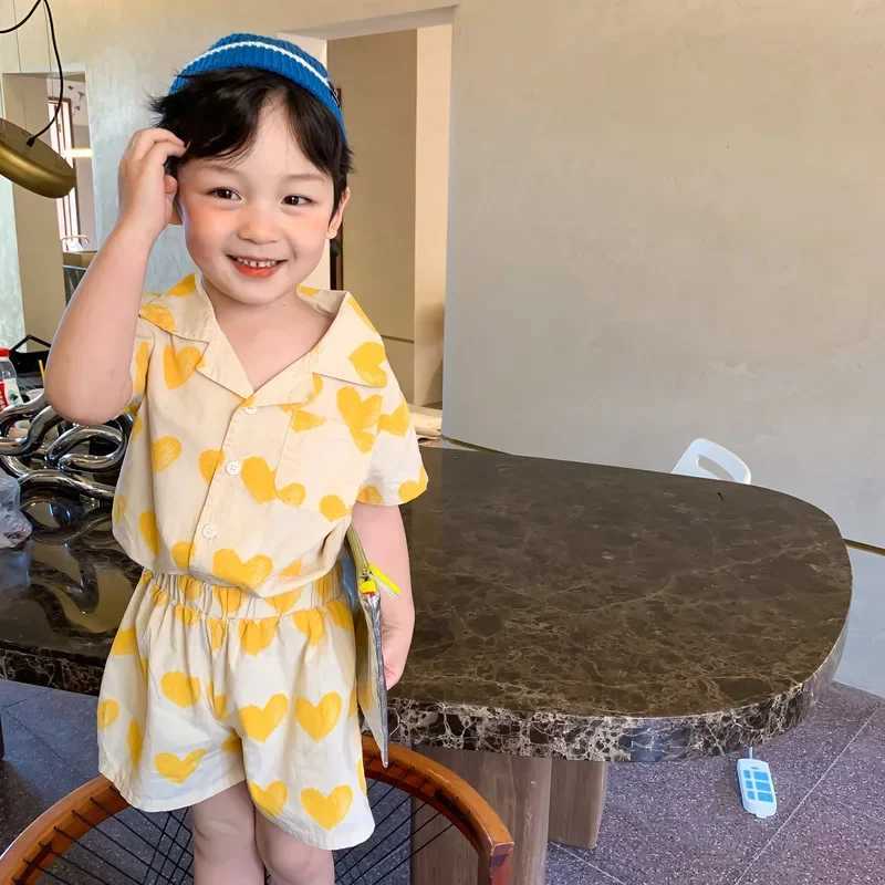 Summer childrens clothing suit Boys two-piece suit Short sleeve+short sleeve girls suspension dress Brother sisters clothing suit S2548