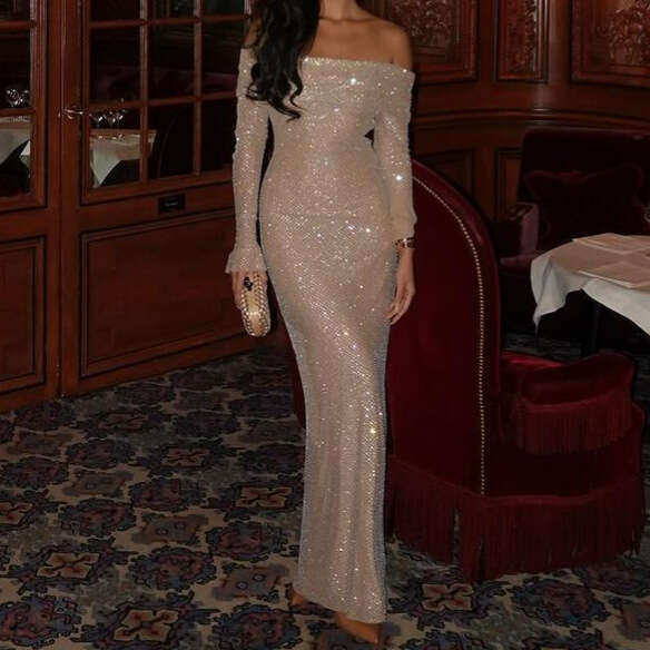 Fashion Women's New Sexy Bodycon Elegant Off-Shoulder Holiday Party Gown Long Night club dress for SEXY DRESSES FOR WOMEN 2025