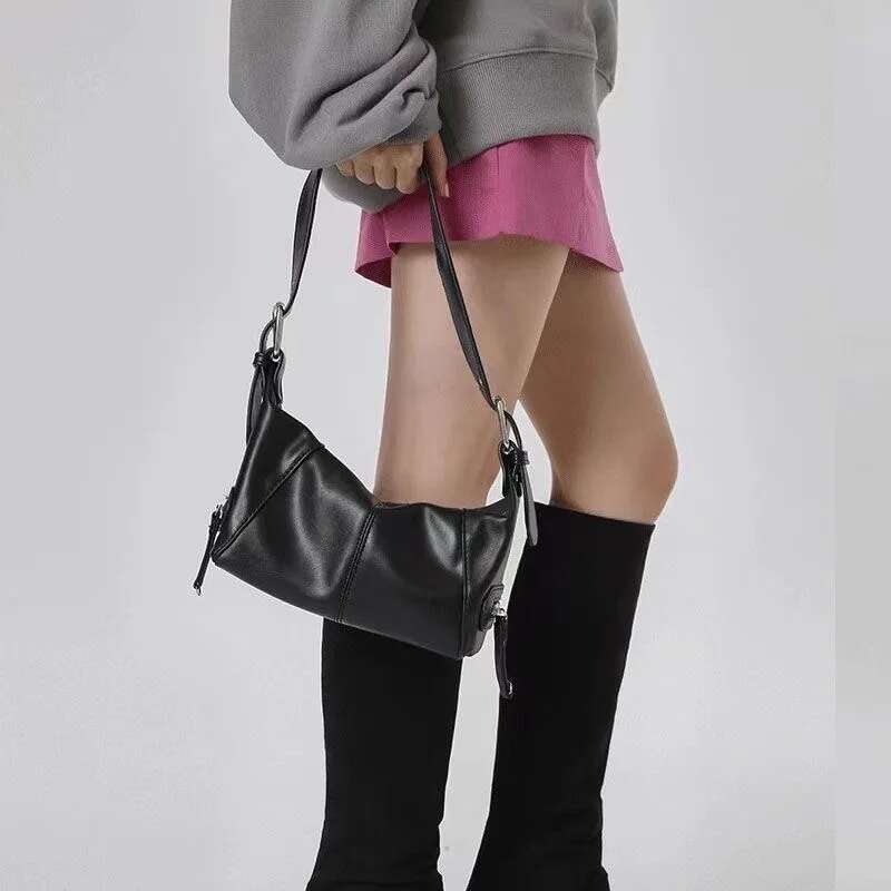 P9690pu Leather Shoulder Fashion Designer Solid Color Underarm Female Small Hobo Bags Cool Girl's Hand Bag