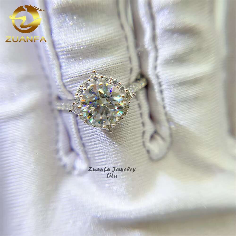Wholesale Luxury 925 Sterling Silver Round Brilliant Cut 8.0mm 2ct Moissanite Engagement Ring