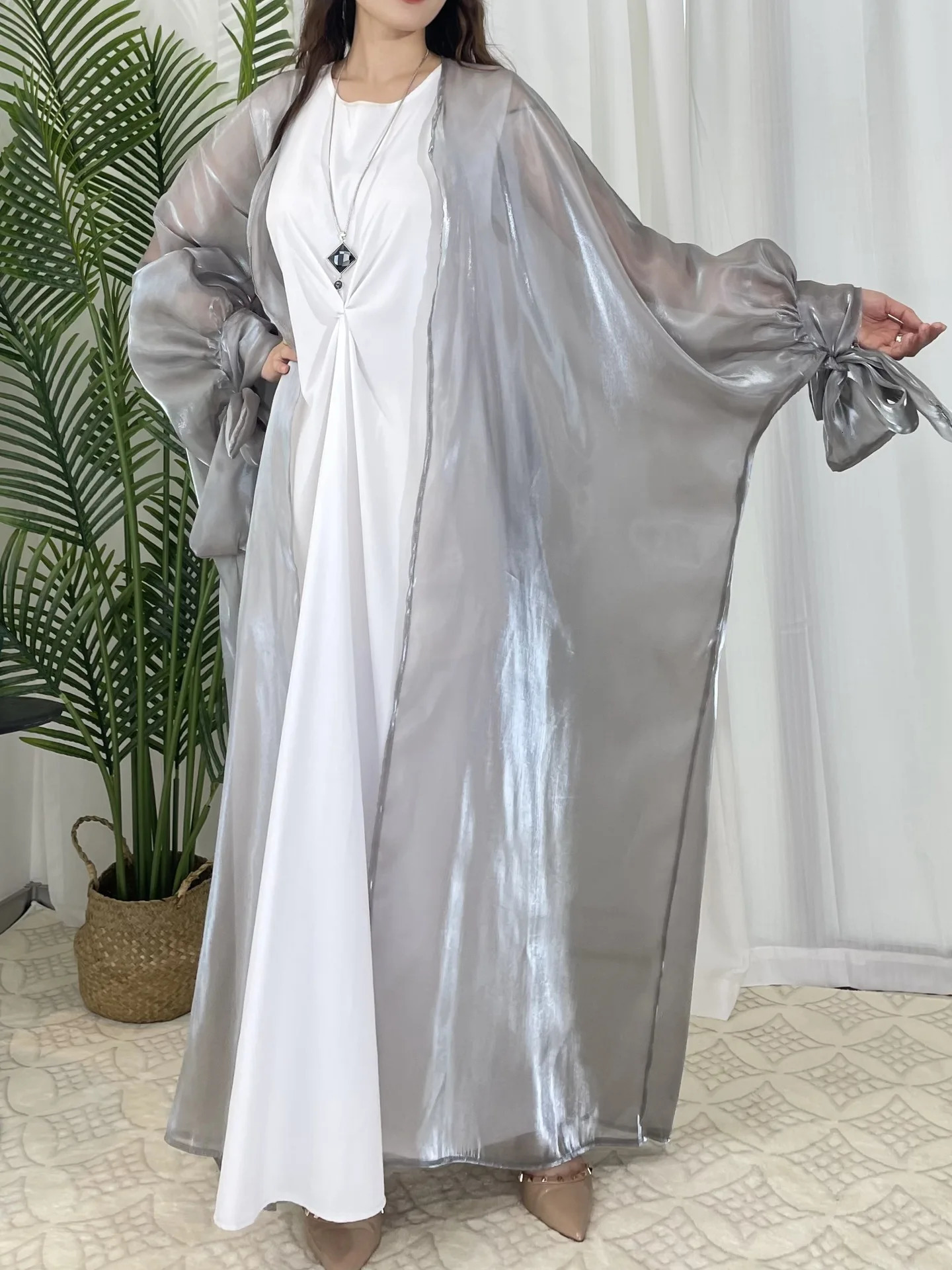 Shining Open Kimono Abaya Dubai y Muslim Dress Women Kaftan Islamic Robe Musulmane Vestidos Eid al Fitr Ramadan 250409