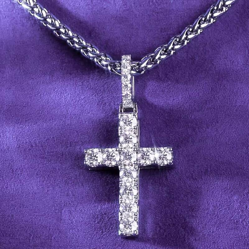 Fine Jewelry Pass Diamond Tester Hip Hop D Color Moissanite Halo Square Mens Cross Pendant With 925 Sterling Silver GRA
