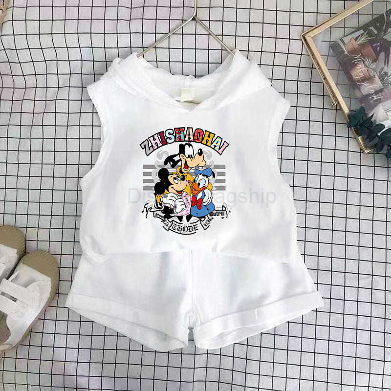 Disney 2024 new summer girls shorts set boys vest two-piece set babys stylish sleeveless top childrens clothing trendXJ250409