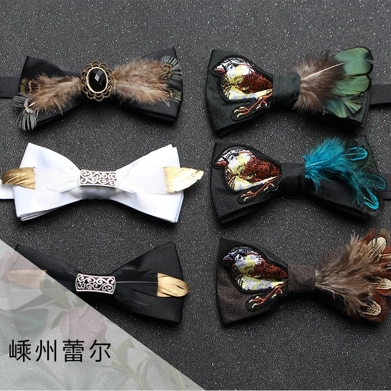 High quality Business White Mens Wedding Groom Mens Business Black Personalized Diamond Bow Pearl Feather 250407