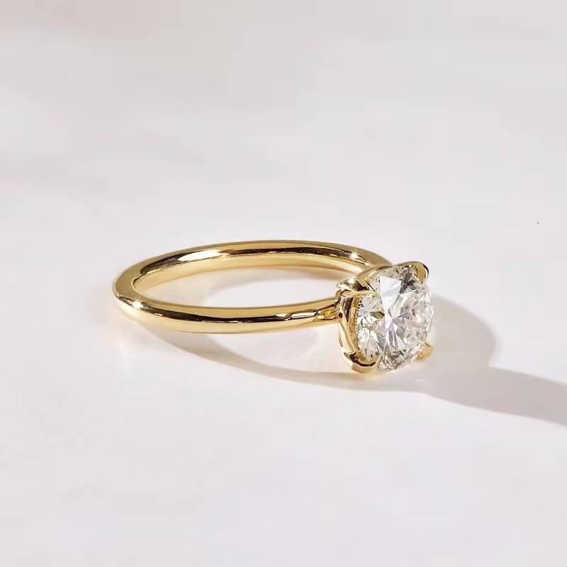 Classic 4 Prongs 18K Yellow Gold 1CT Round Cut GRA Certified Moissanite Solitaire Fine Jewelry Women Rings Gift