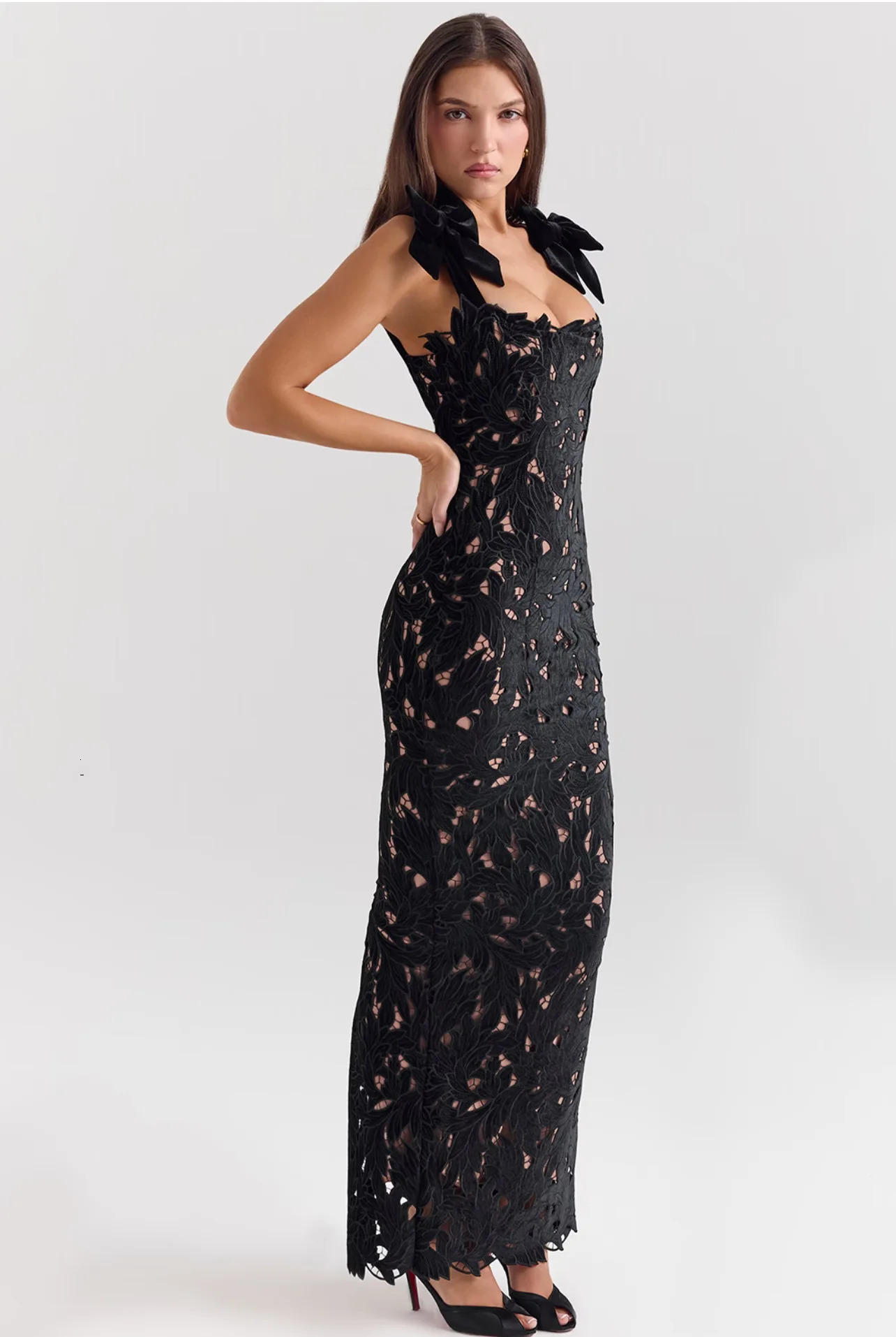 SpringSummer Fashion Womens Bow Lace Sexy Long Dress Backless Body Birthday Club Party Sleeveless Sleeve 250409