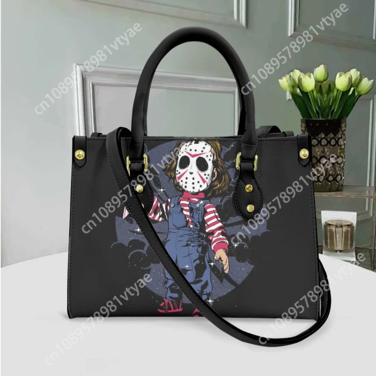 Horror Friends Vintage PU Leather Long Shoulder Strap Messenger Bag High Quality Top Handle Commuter Tote Girls Travel Clutch