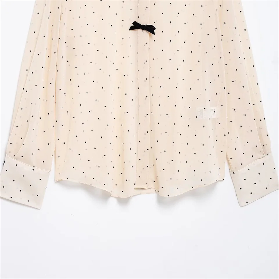 RZRA Spring Womens Fashion Casual Style Bow Polka Long Sleeve Collar Weight Loss Shirt 250409