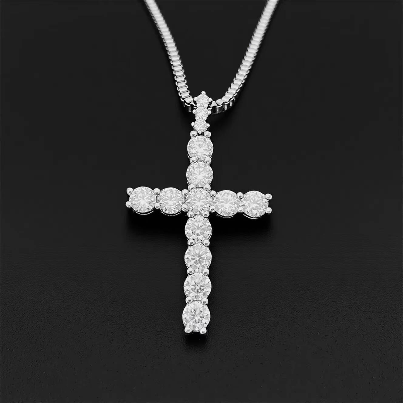 Wholesale Custom Hip Hop Iced Out Vvs Moissanite 18k Gold Plated Pass Diamond Test Cross Pendant Necklace 4mm Fine Jewelry Men