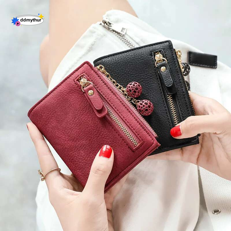 1PC PU Leather Women Short Wallet Fashion Zipper Clutch Folding Coin Purse with Tassel Cute Girls Money Bag Credit Card Holder ddmythur
